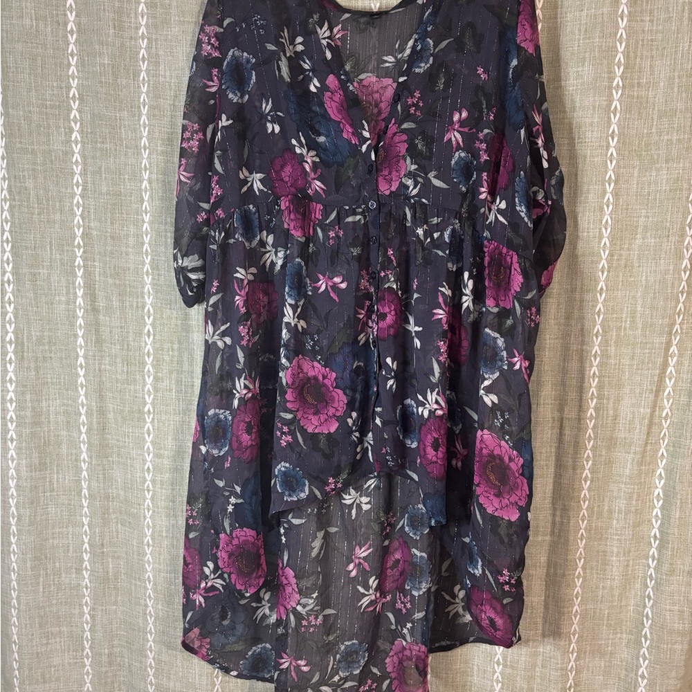 Torrid Pink 3/4 Sleeve Tunic with Tie Front